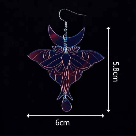 New Iridescent Luna Moth Laser Acrylic Earrings - Picture 6 of 9